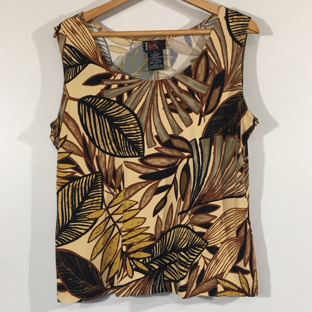 R&K‎ Tropical Leaf Print Shell Tank